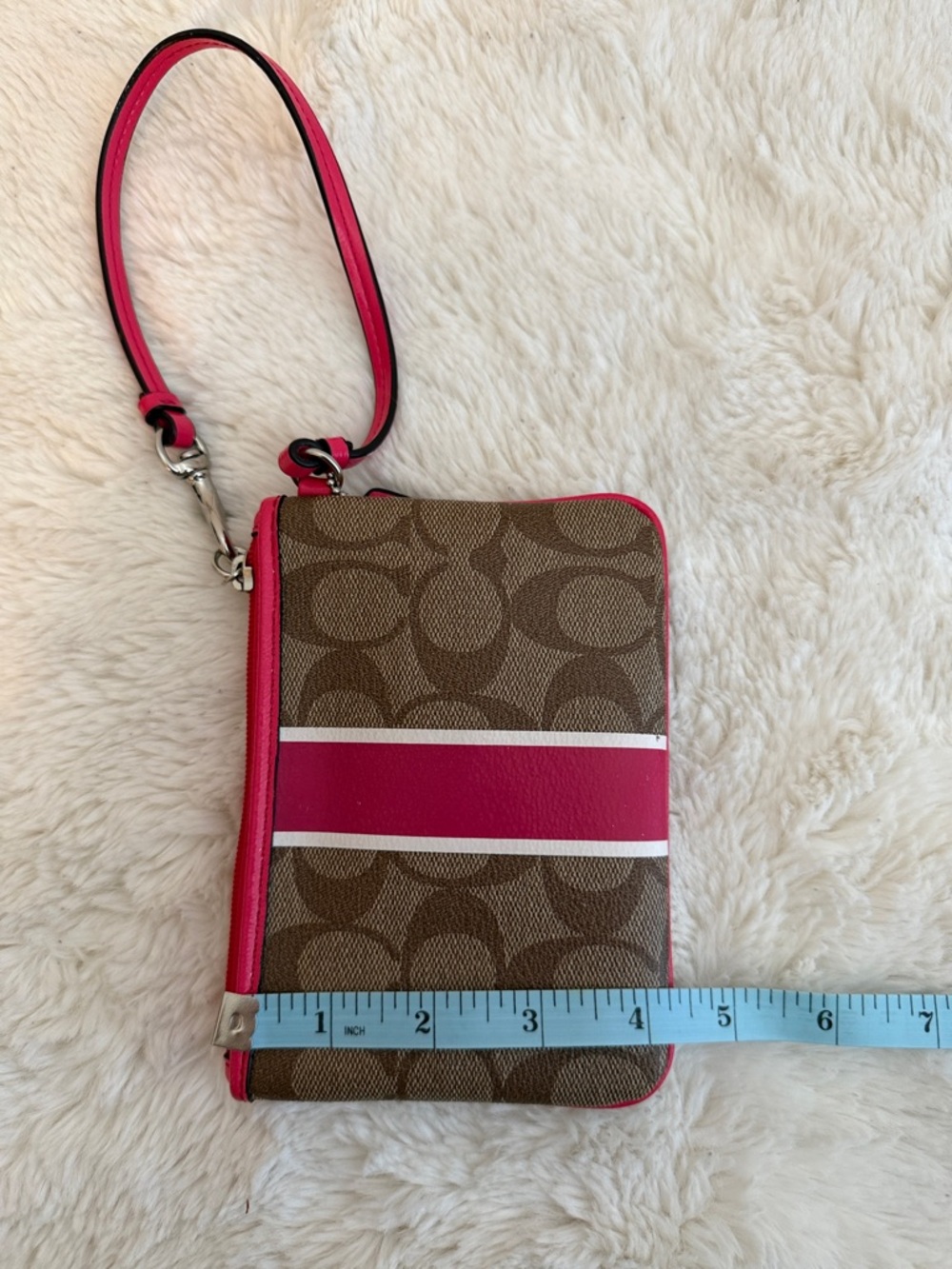 Coach Brown Signature Wristlet with Pink Stripe - Picture 12 of 12